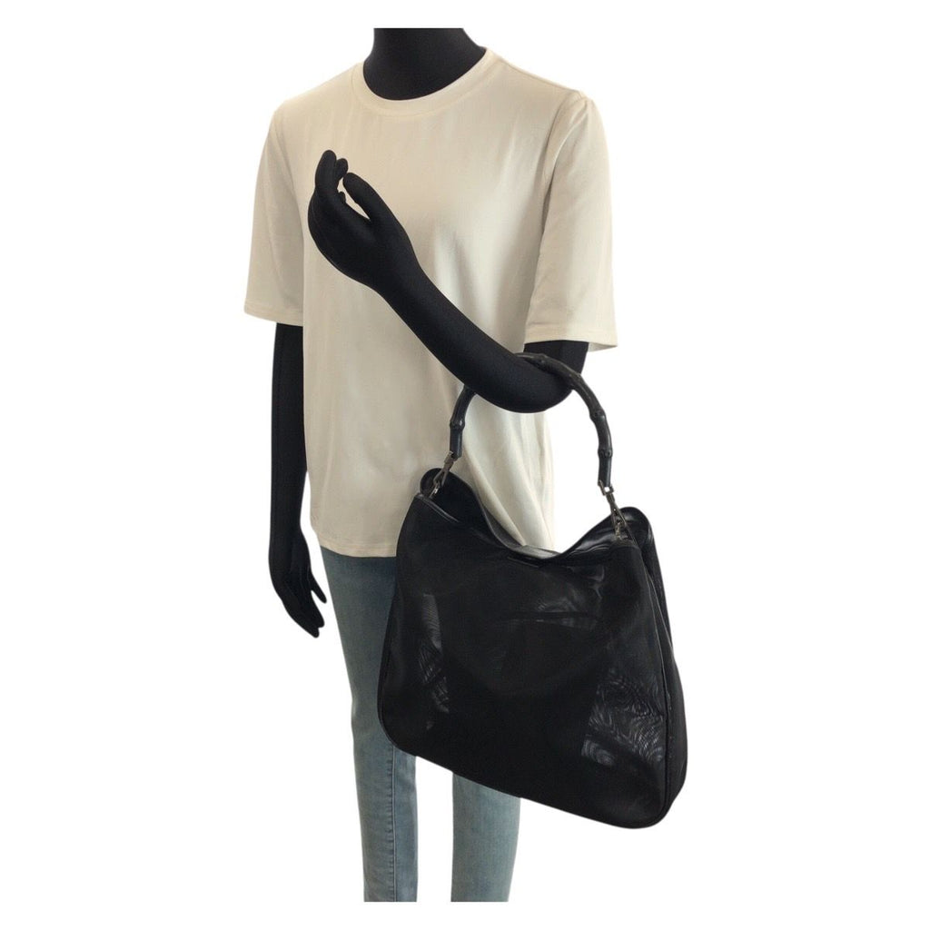 Gucci Bamboo Black Gunmetal Nylon Leather 001 Tote Shoulder — view 7