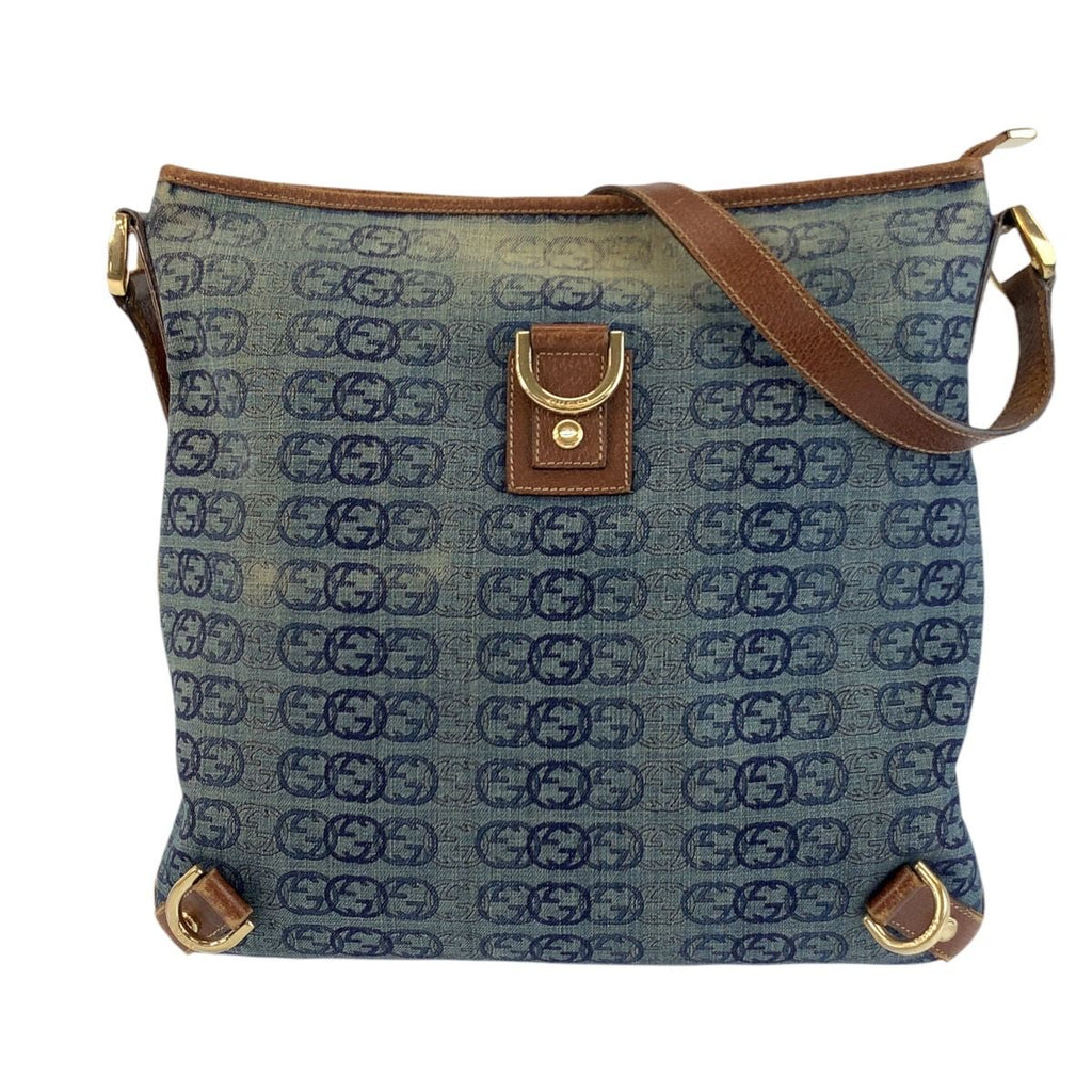 Gucci Interlocking Abbey Blue Brown Gold Shoulder