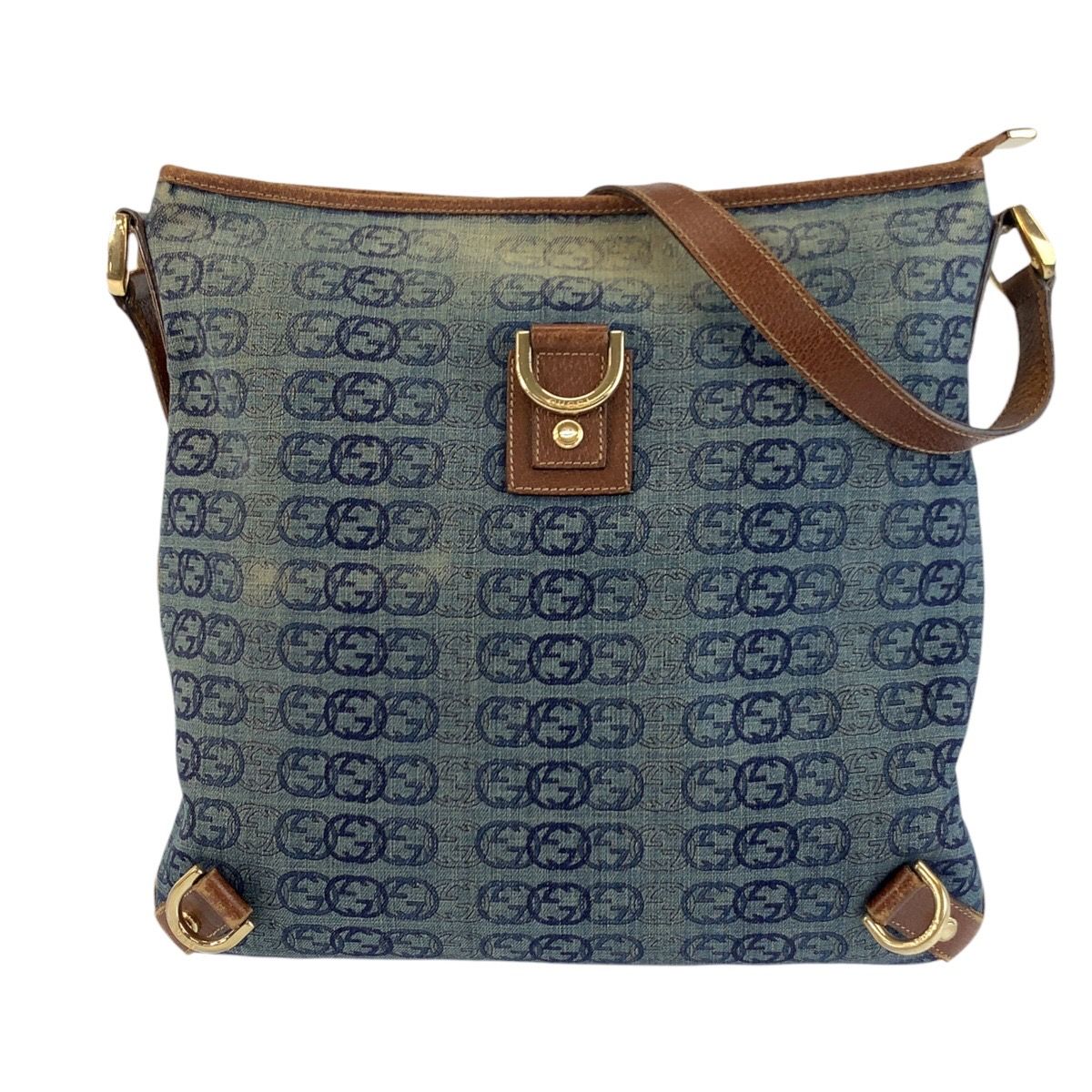 Gucci Interlocking Abbey Blue Brown Gold Shoulder