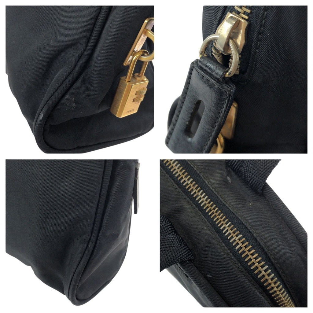 Prada Tessuto Black Gold Nylon Leather Tote — view 6