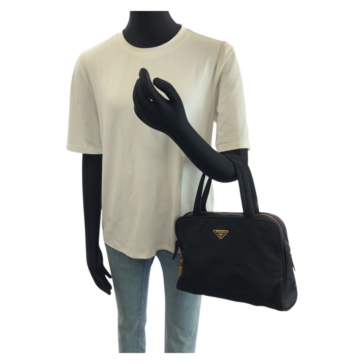 Prada Tessuto Black Gold Nylon Leather Tote — view 7
