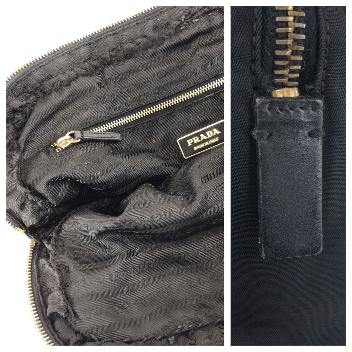 Prada Tessuto Black Gold Nylon Leather Tote — view 5
