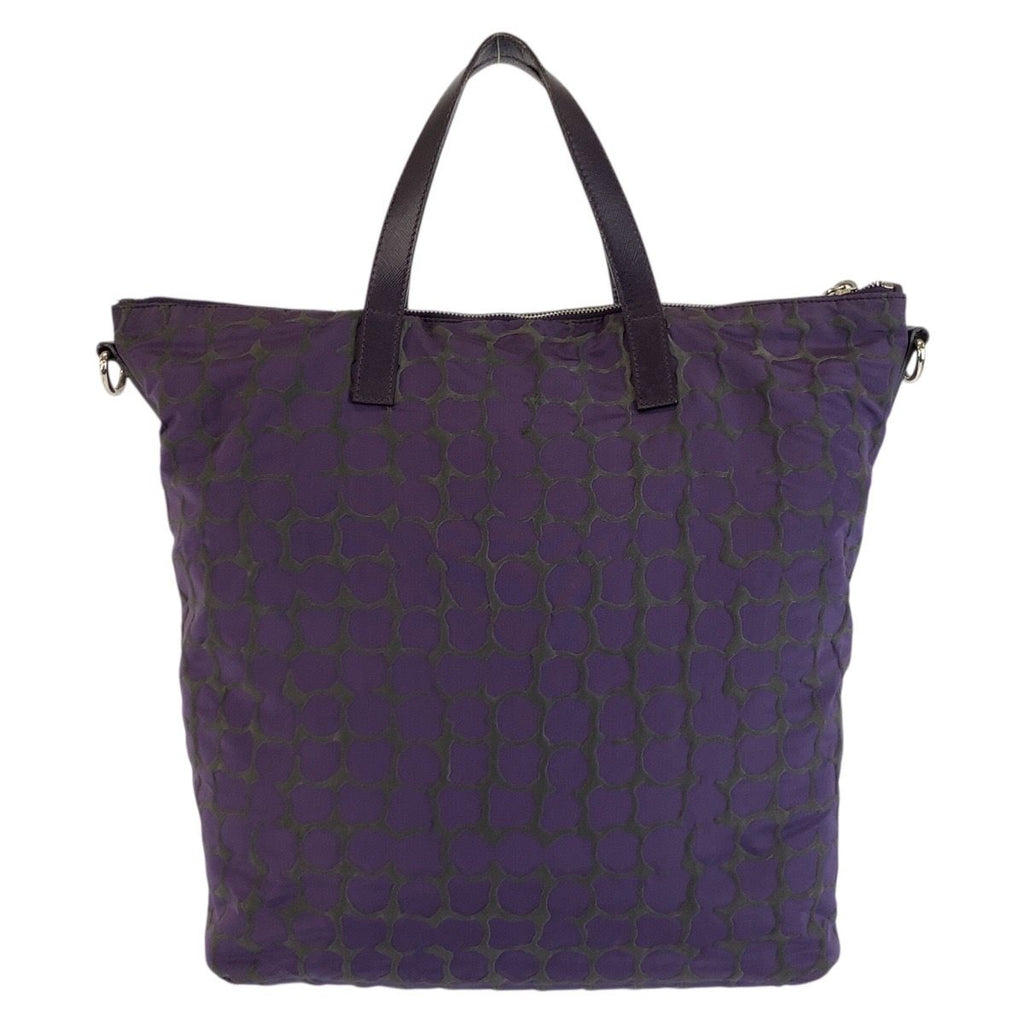 Prada Purple Silver Nylon Leather Tote Shoulder Bag