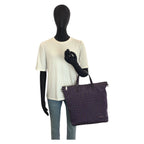 Prada Purple Silver Nylon Leather Tote Shoulder Bag