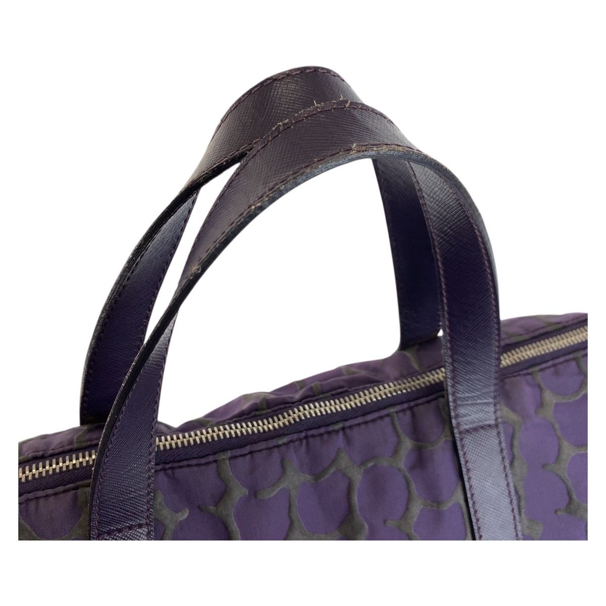 Prada Purple Silver Nylon Leather Tote Shoulder Bag