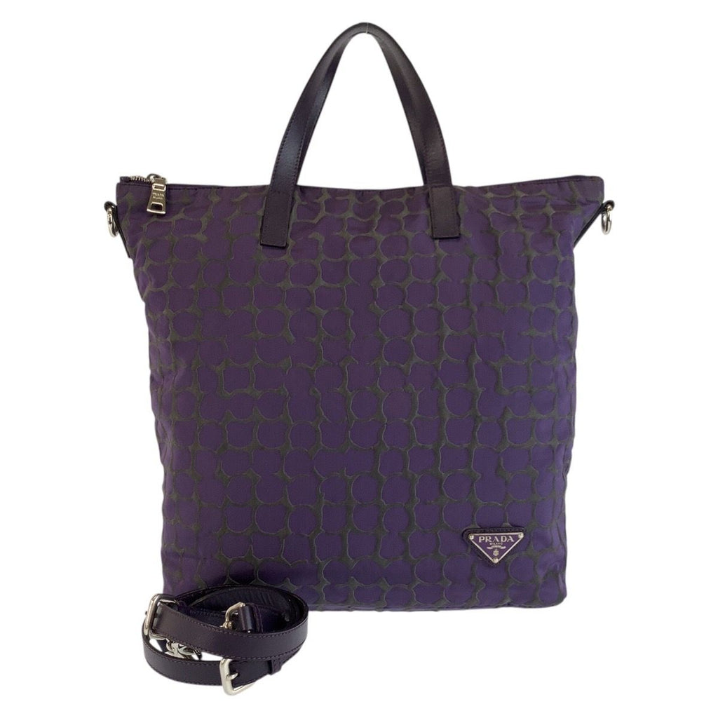 Prada Purple Silver Nylon Leather Tote Shoulder Bag