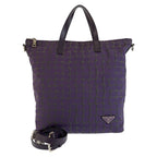 Prada Purple Silver Nylon Leather Tote Shoulder Bag