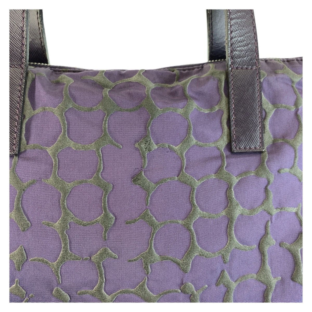 Prada Purple Silver Nylon Leather Tote Shoulder Bag