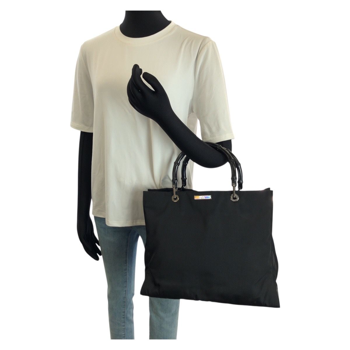 Gucci Bamboo Black Silver Nylon 002 Tote — view 7