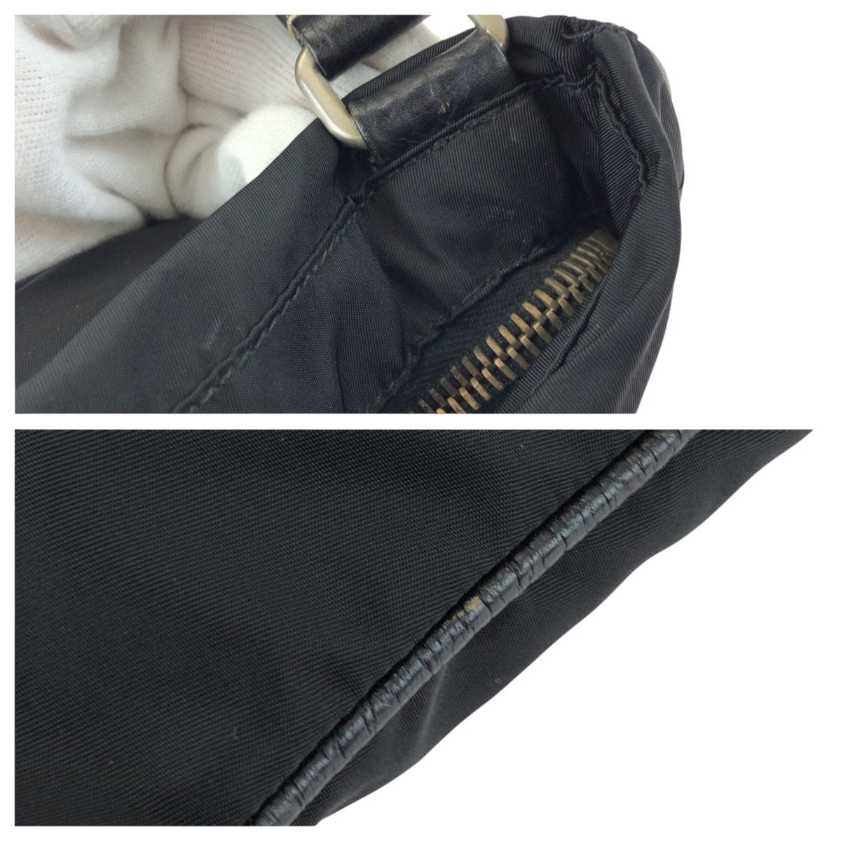 Prada Tessuto Black Silver Nylon Leather Shoulder — view 5