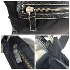 Prada Tessuto Black Silver Nylon Leather Shoulder — view 6