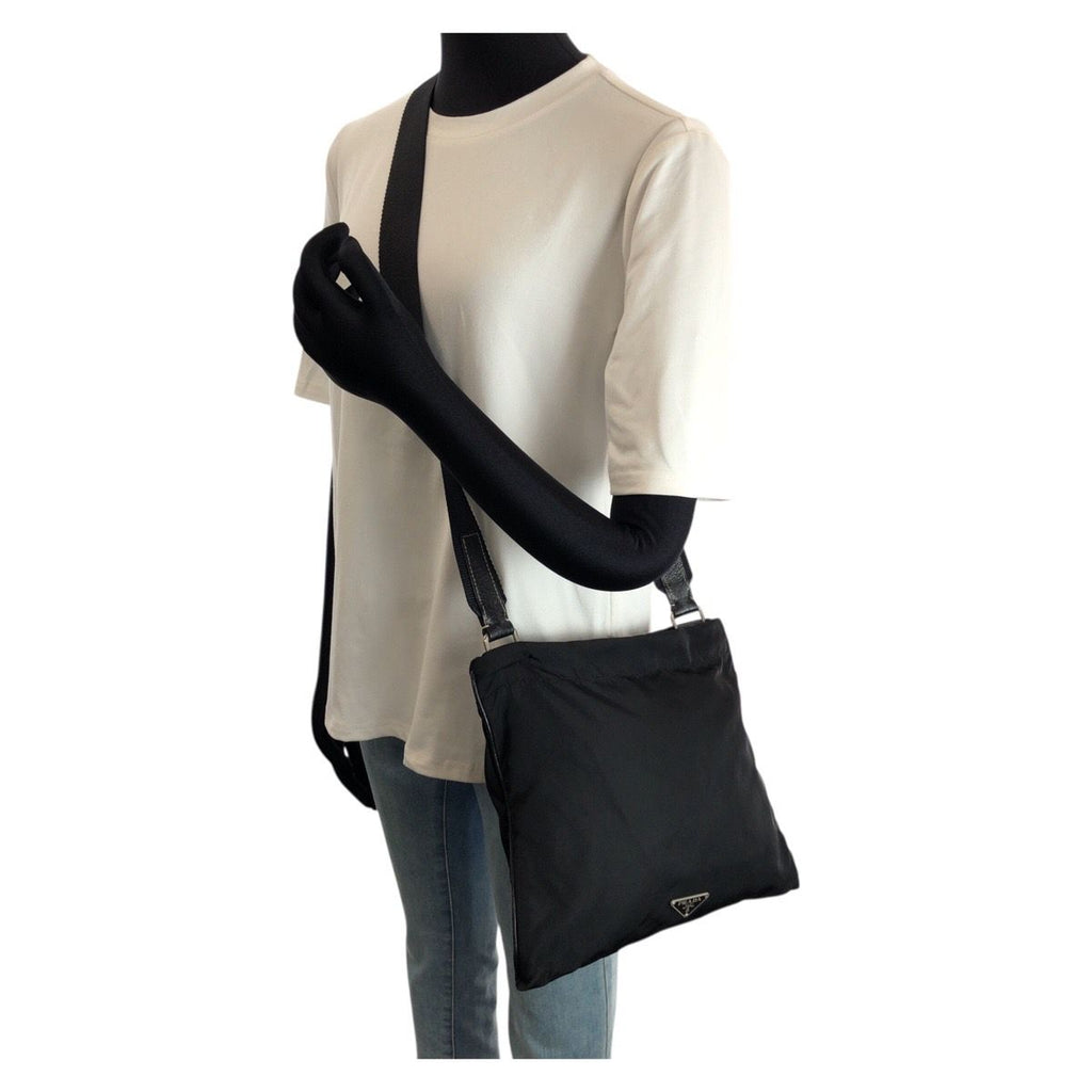 Prada Tessuto Black Silver Nylon Leather Shoulder — view 7