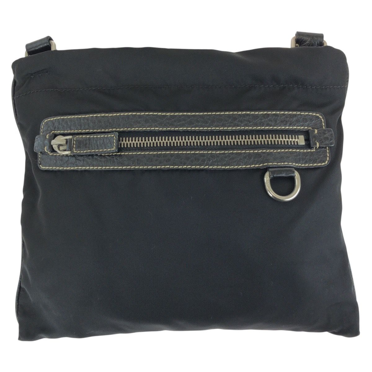Prada Tessuto Black Silver Nylon Leather Shoulder — view 2