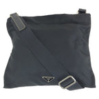Prada Tessuto Black Silver Nylon Leather Shoulder
