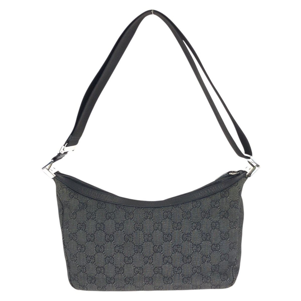 Gucci Black Silver GG Canvas Leather Shoulder Bag