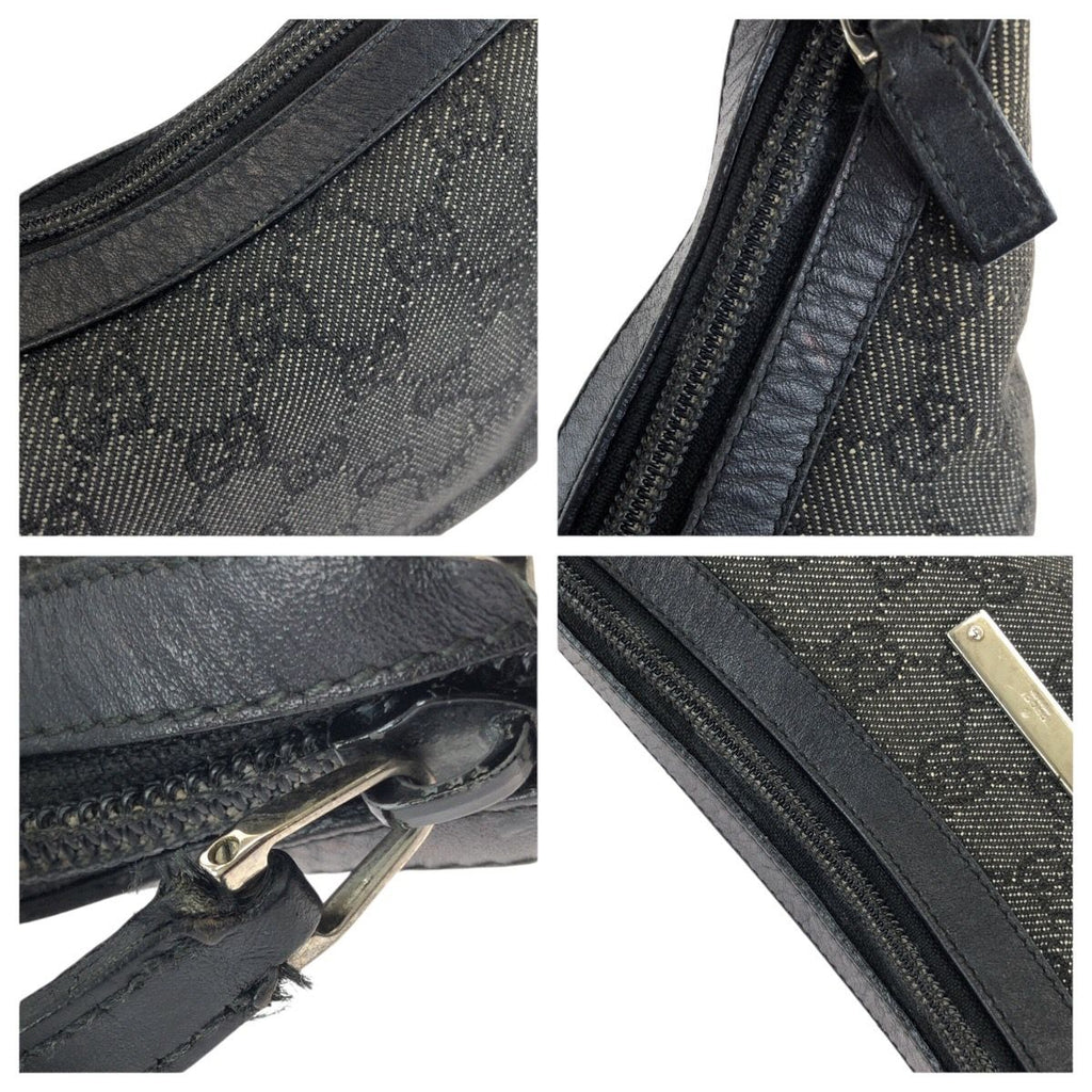 Gucci Black Silver GG Canvas Leather Shoulder Bag