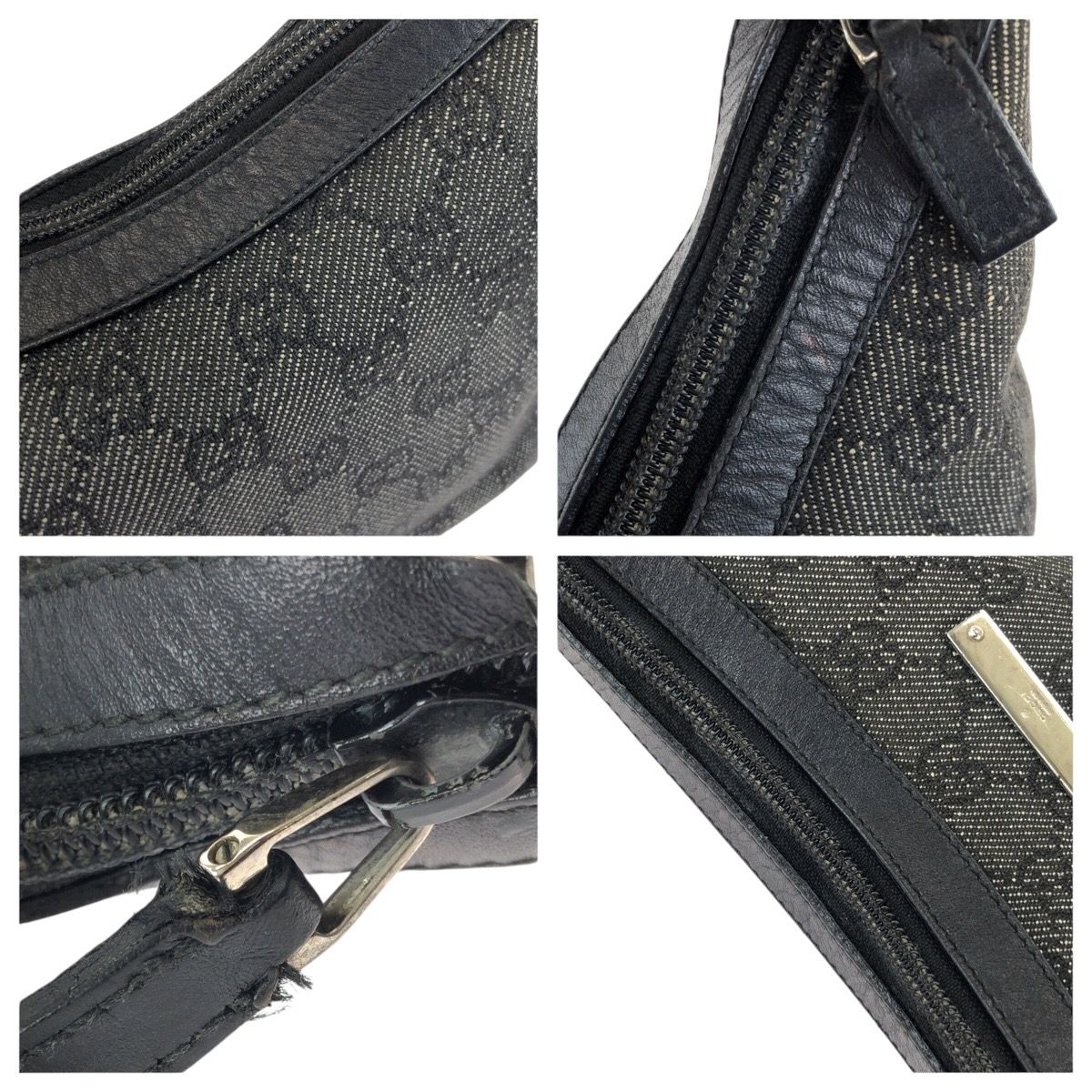Gucci Black Silver GG Canvas Leather Shoulder Bag
