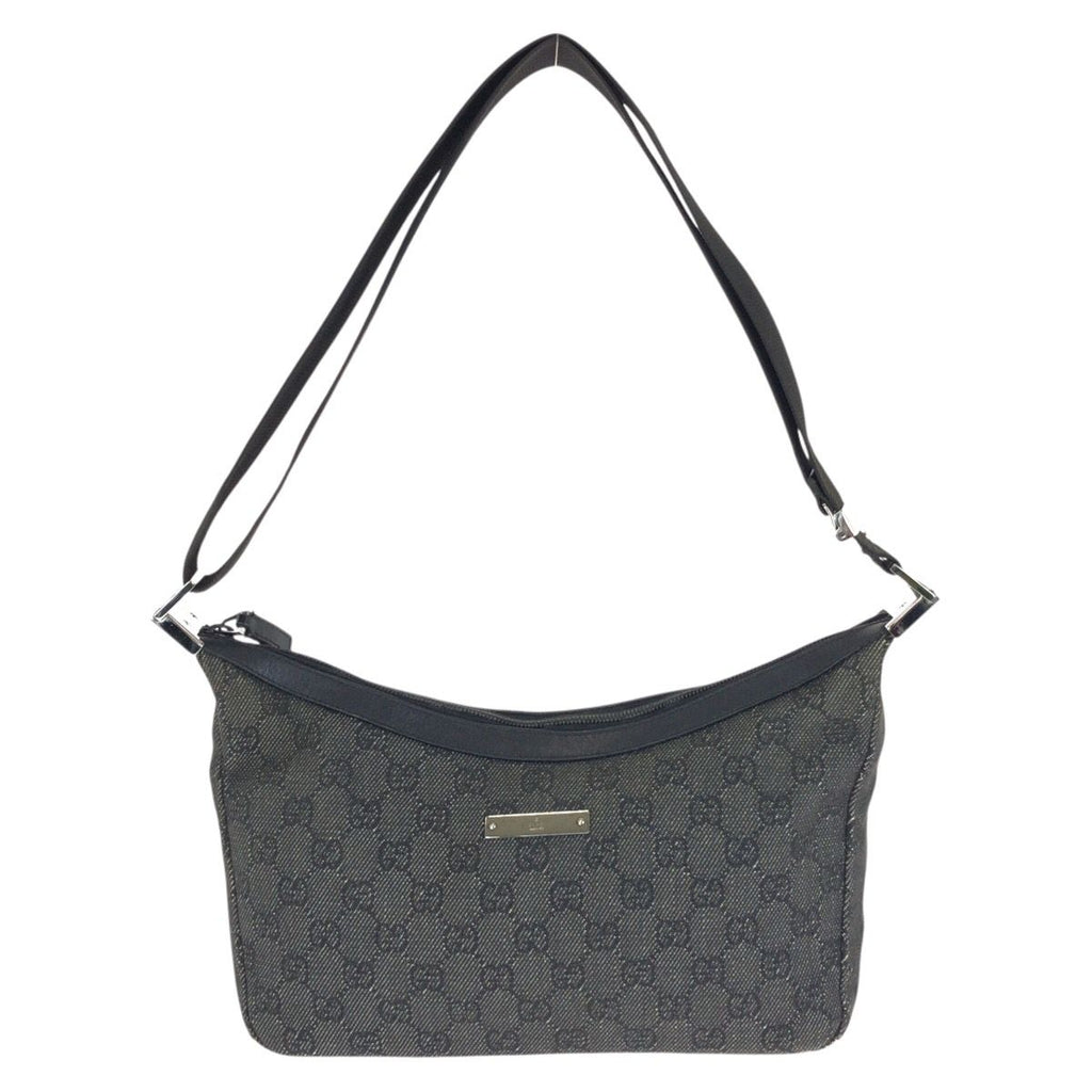 Gucci Black Silver GG Canvas Leather Shoulder Bag
