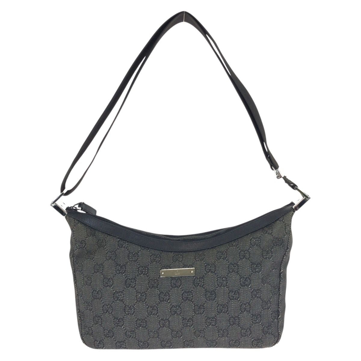 Gucci Black Silver GG Canvas Leather Shoulder Bag