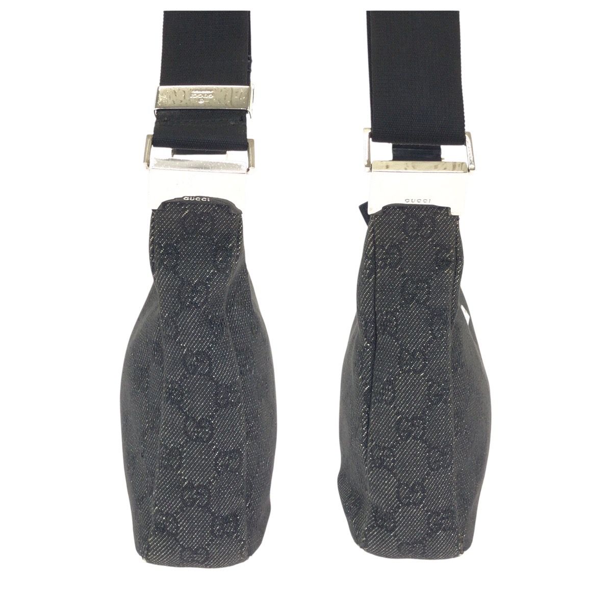 Gucci Black Silver GG Canvas Leather Shoulder Bag