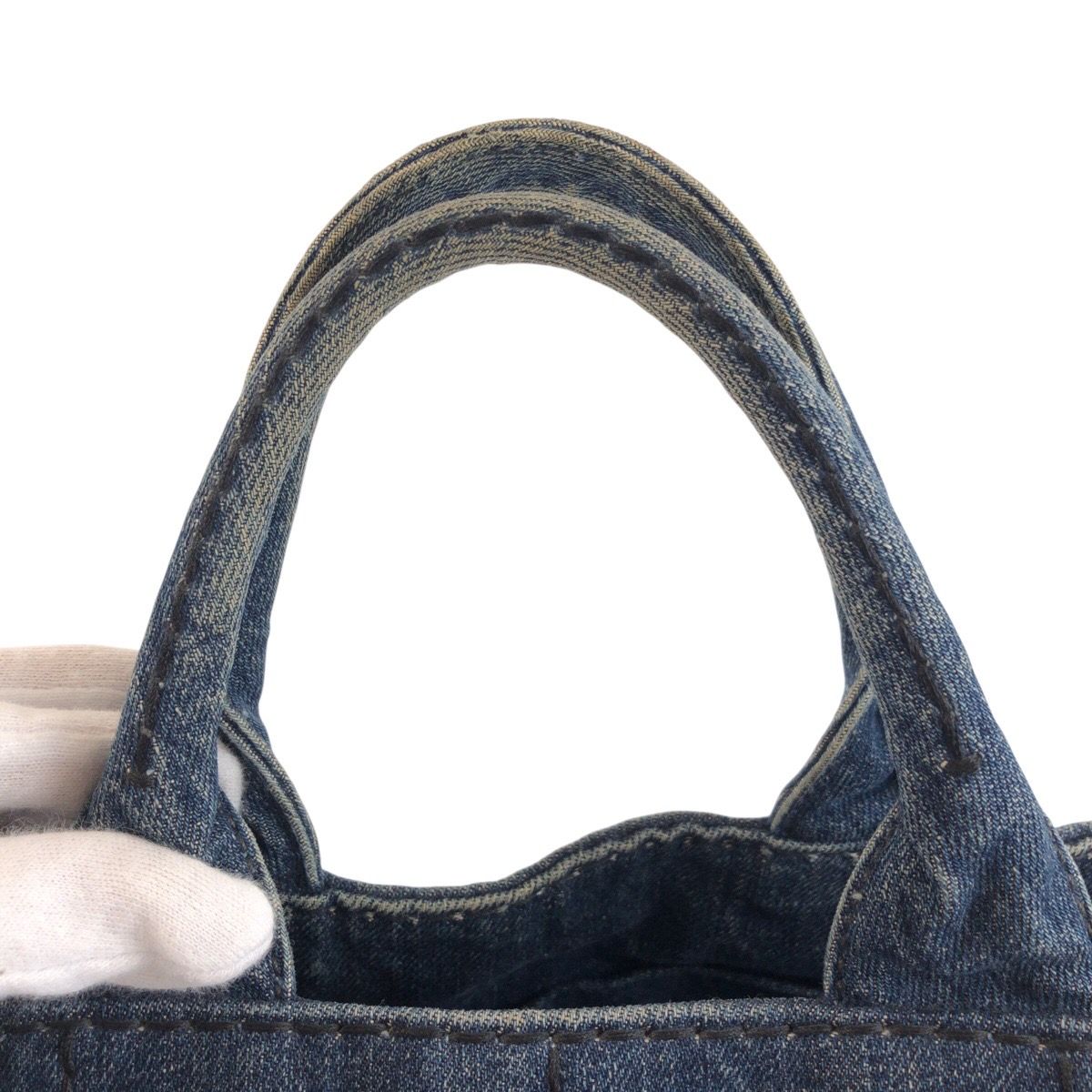 Prada Canapa Blue Gold Denim Tote — view 8