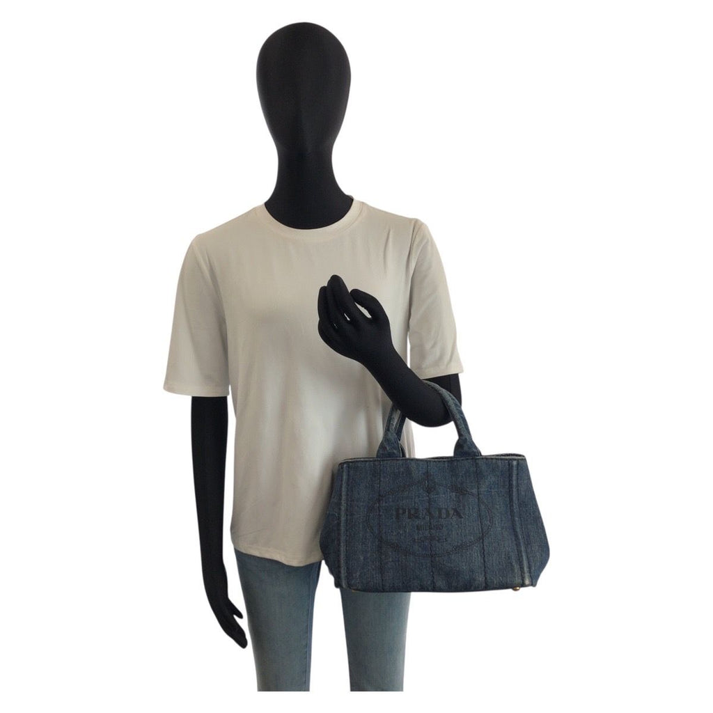 Prada Canapa Blue Gold Denim Tote — view 6