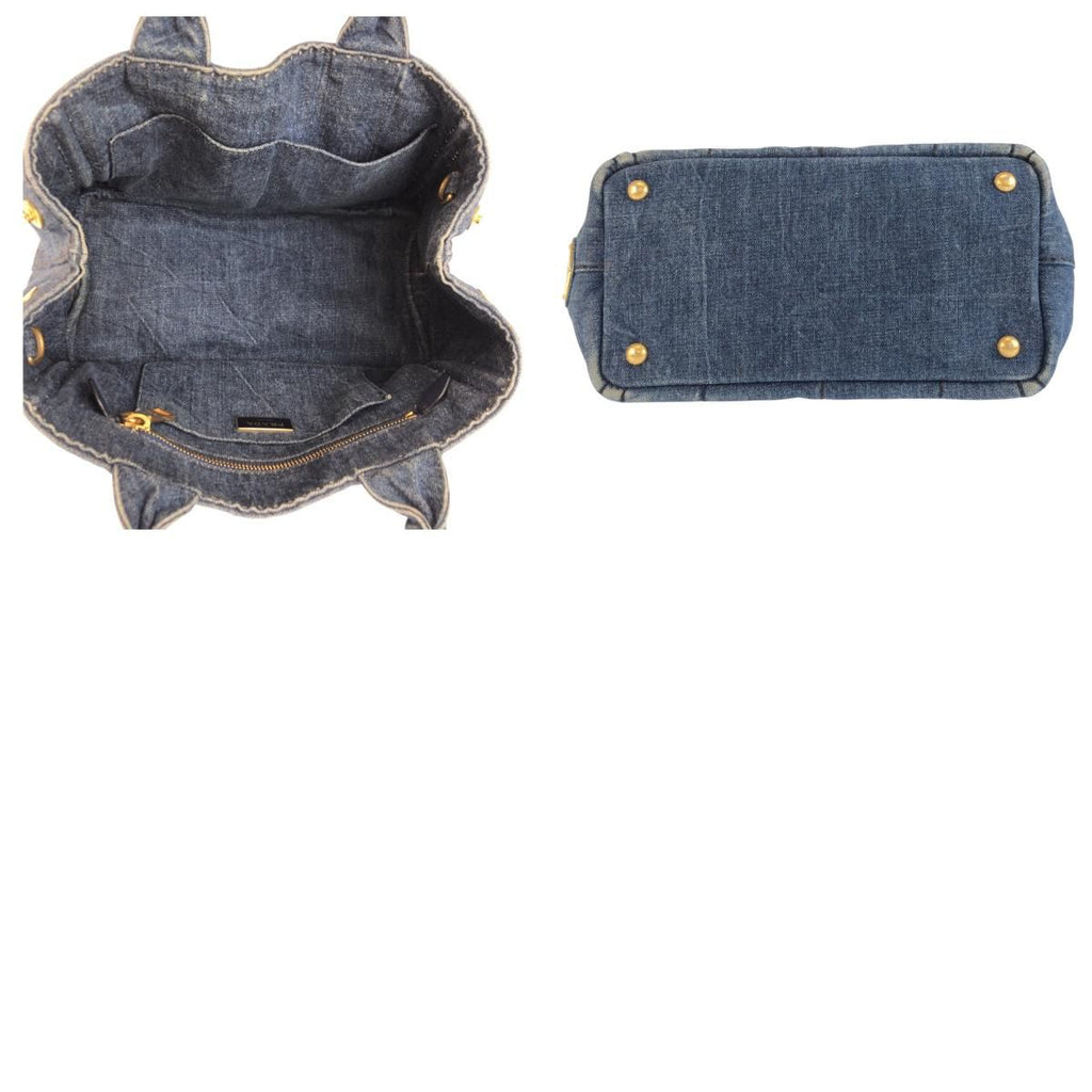Prada Canapa Blue Gold Denim Tote — view 9