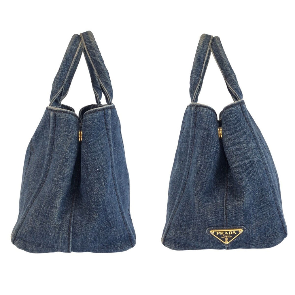 Prada Canapa Blue Gold Denim Tote — view 7