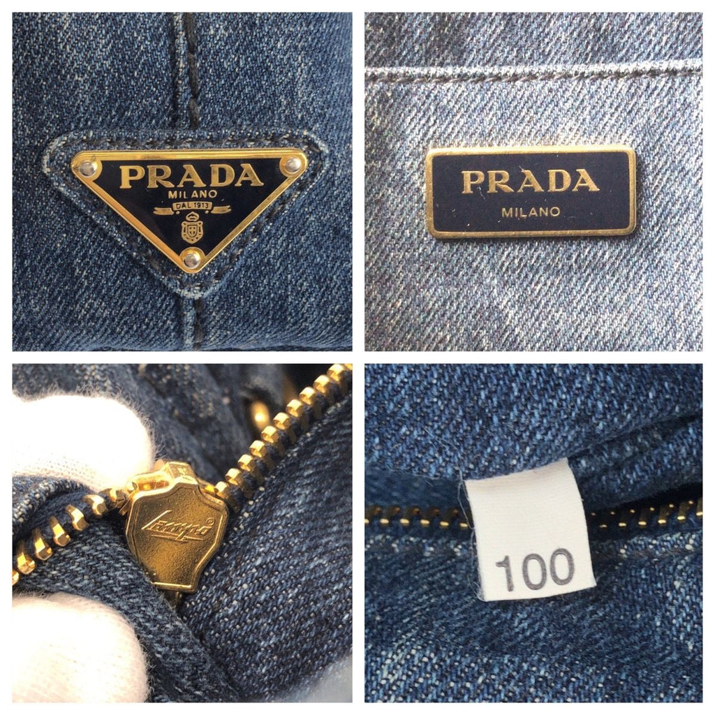 Prada Canapa Blue Gold Denim Tote — view 3