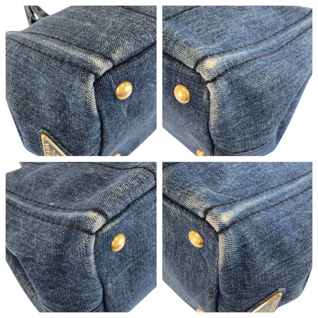 Prada Canapa Blue Gold Denim Tote — view 4
