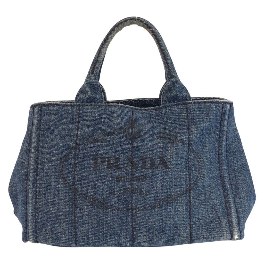 Prada Canapa Blue Gold Denim Tote