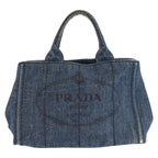 Prada Canapa Blue Gold Denim Tote