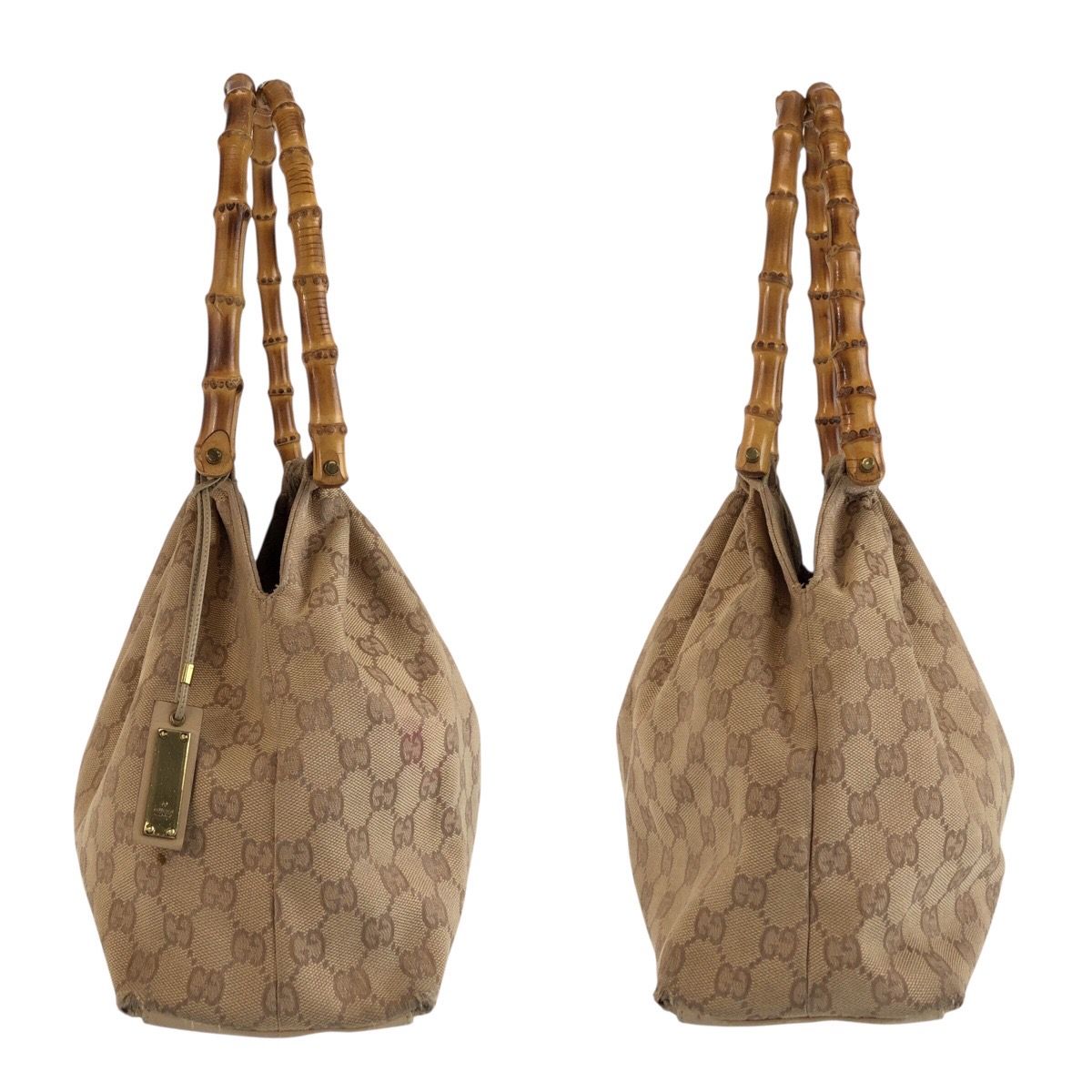 Gucci Bamboo Beige Gold GG Canvas Handbag — view 7