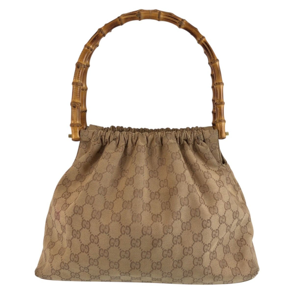Gucci Bamboo Beige Gold GG Canvas Handbag — view 2