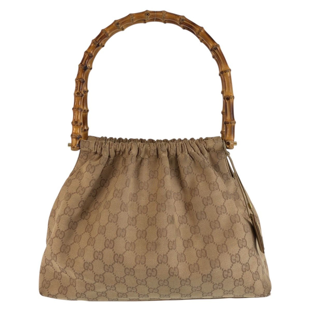 Gucci Bamboo Beige Gold GG Canvas Handbag