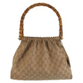 Gucci Bamboo Beige Gold GG Canvas Handbag
