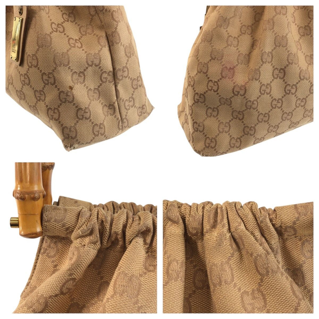 Gucci Bamboo Beige Gold GG Canvas Handbag — view 5