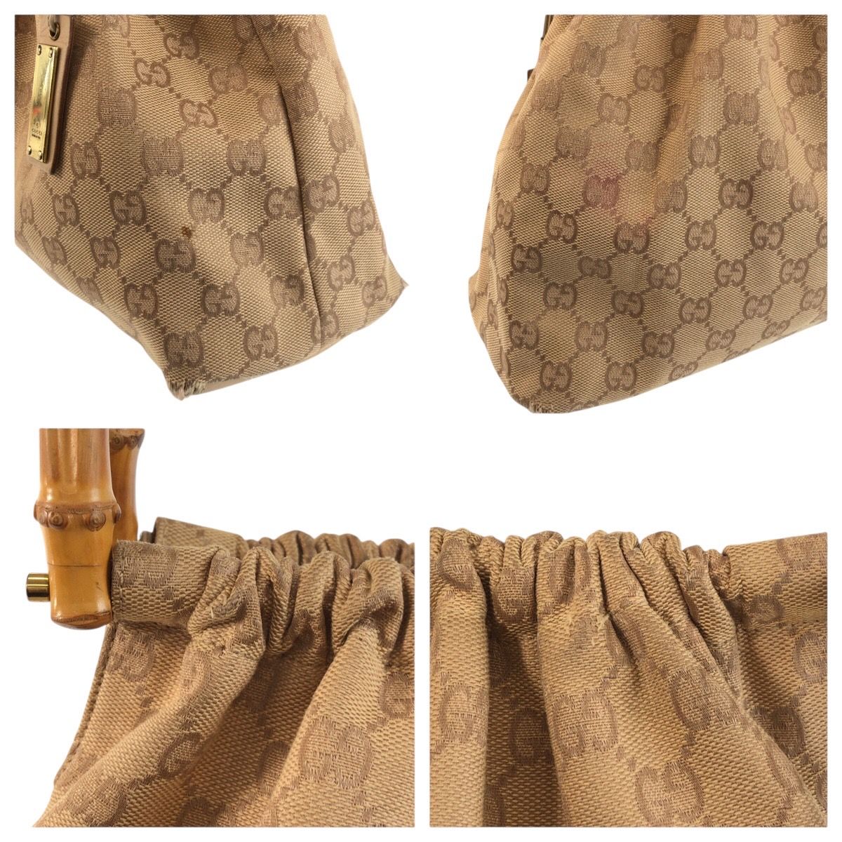 Gucci Bamboo Beige Gold GG Canvas Handbag — view 5