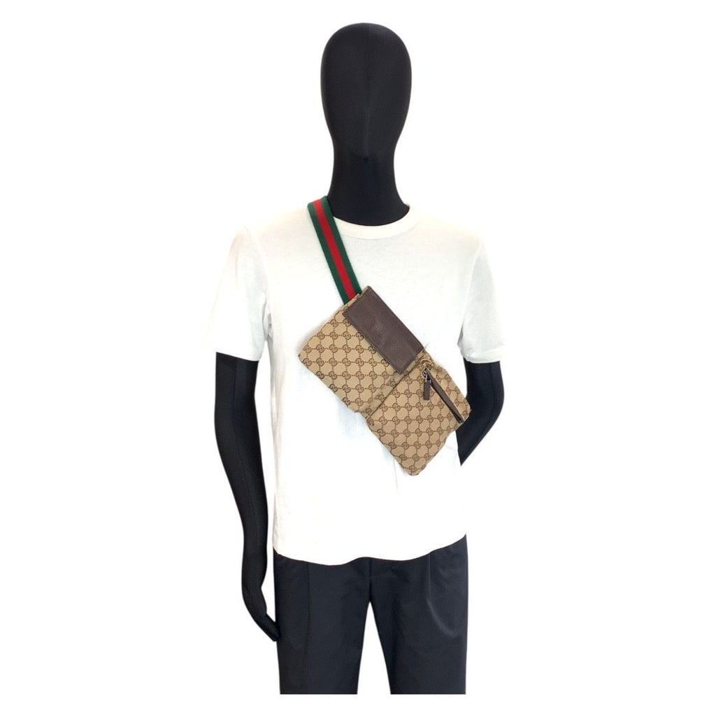 Gucci Sherry Line Beige Brown GG Canvas Leather Belt Bag Waist Pouch — view 8