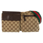 Gucci Sherry Line Beige Brown GG Canvas Leather Belt Bag Waist Pouch