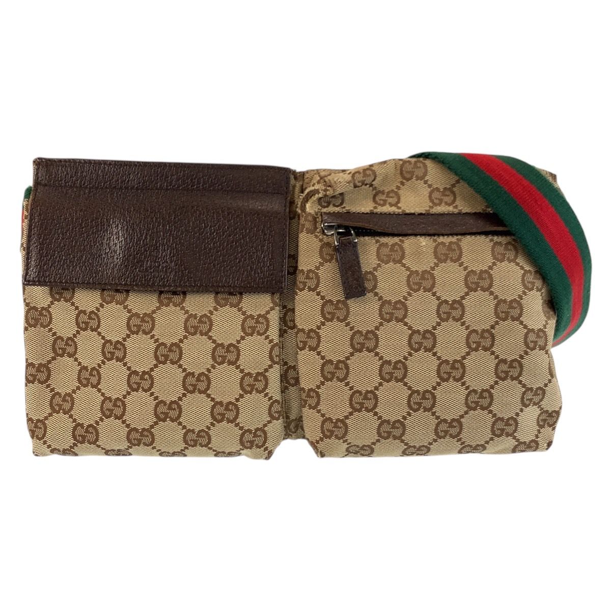 Gucci Sherry Line Beige Brown GG Canvas Leather Belt Bag Waist Pouch