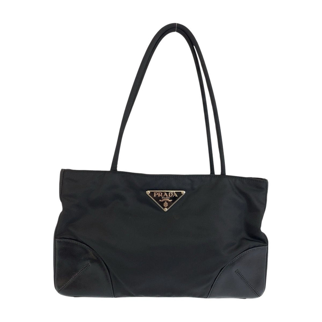 Prada Tessuto Black Silver Nylon Leather Tote Shoulder