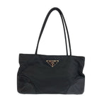 Prada Tessuto Black Silver Nylon Leather Tote Shoulder