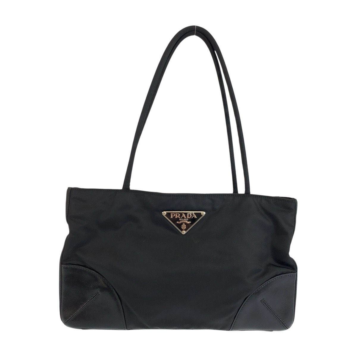 Prada Tessuto Black Silver Nylon Leather Tote Shoulder