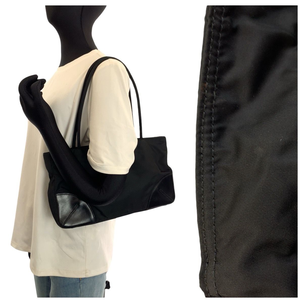 Prada Tessuto Black Silver Nylon Leather Tote Shoulder — view 7