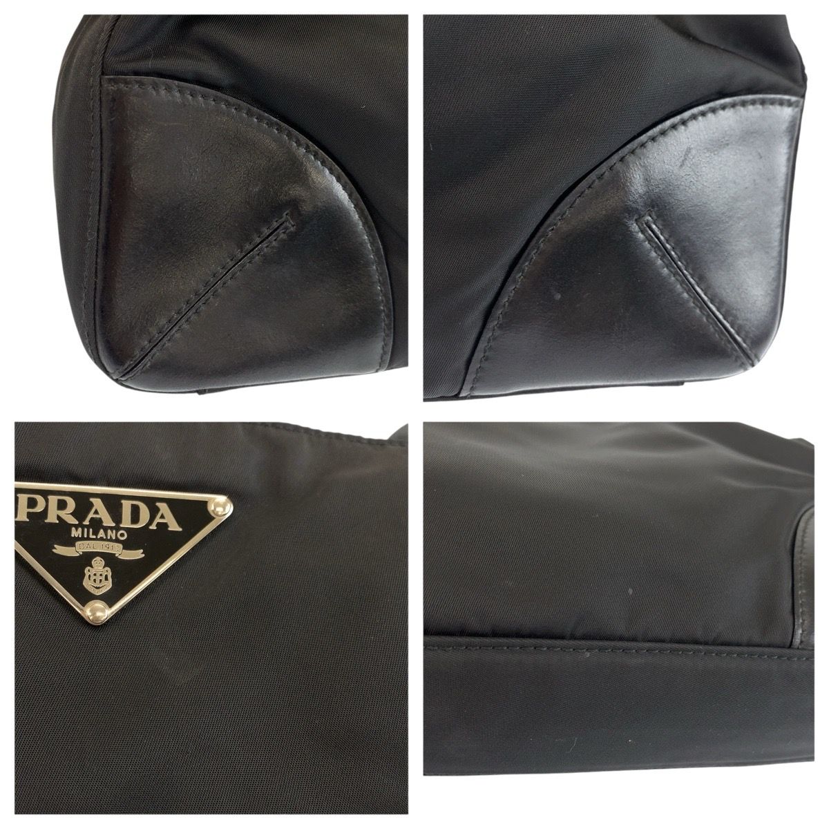 Prada Tessuto Black Silver Nylon Leather Tote Shoulder — view 6