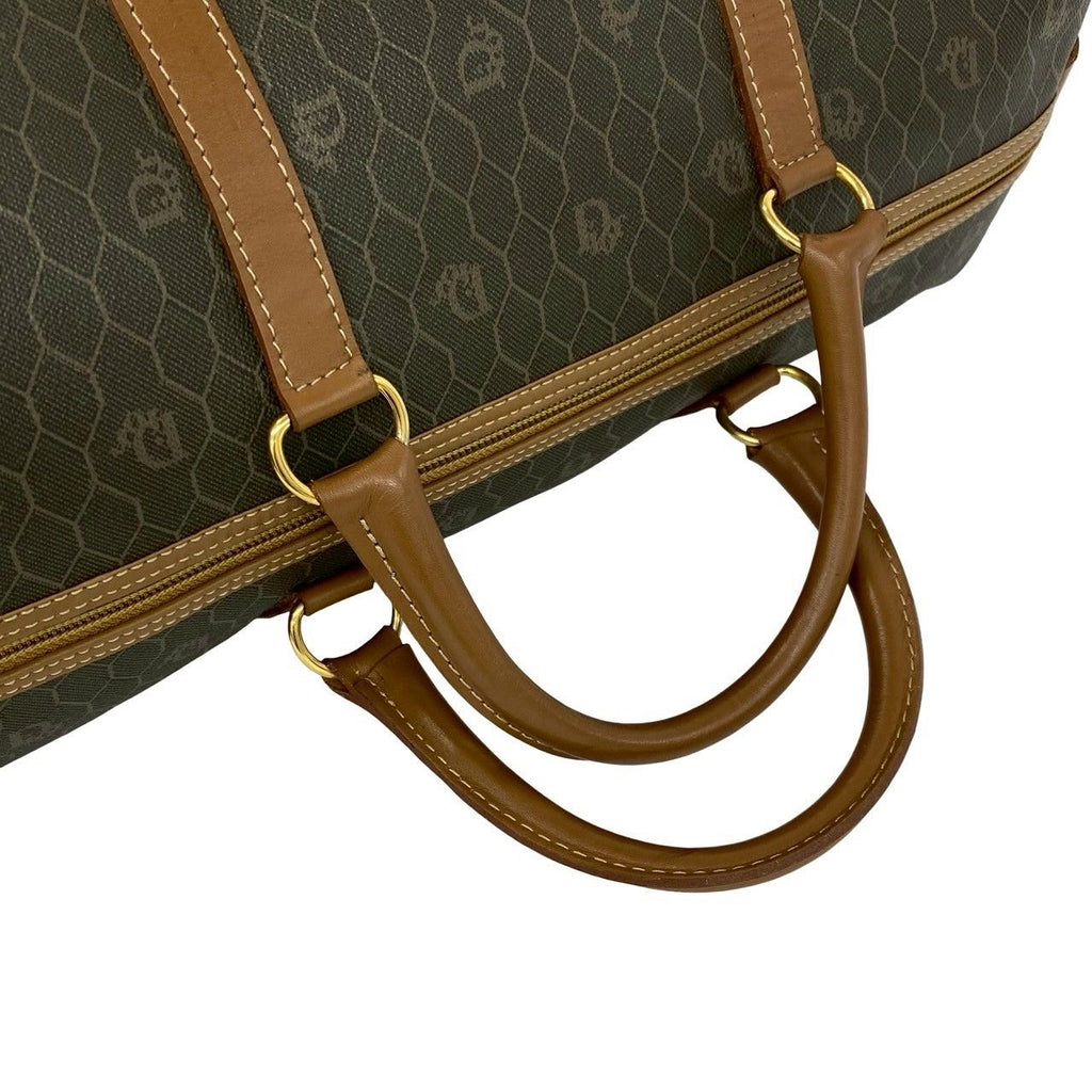 Dior Vintage Honeycomb Pattern Leather Boston Bag Khaki — view 4