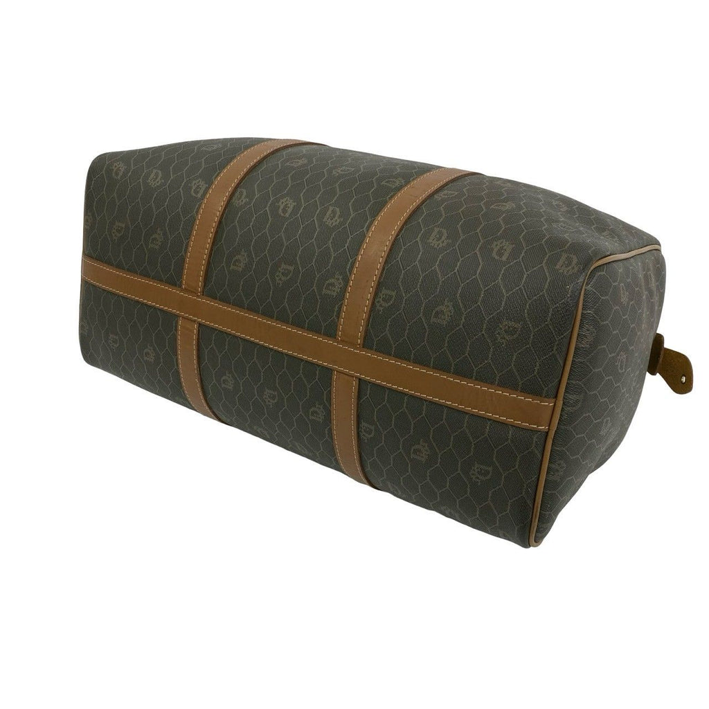 Dior Vintage Honeycomb Pattern Leather Boston Bag Khaki — view 8