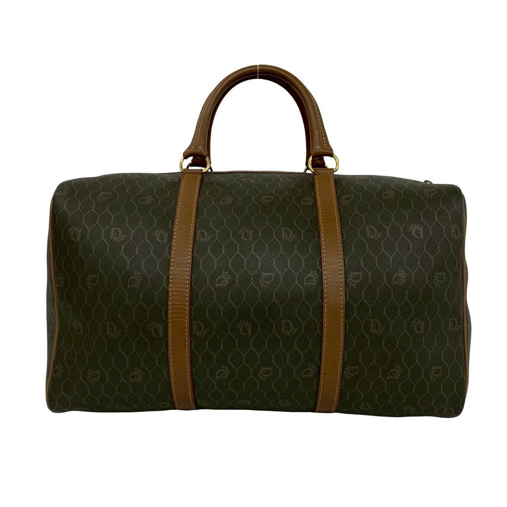 Dior Vintage Honeycomb Pattern Leather Boston Bag Khaki — view 3
