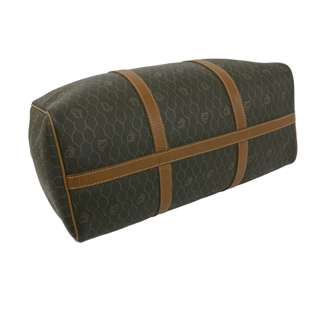 Dior Vintage Honeycomb Pattern Leather Boston Bag Khaki — view 7